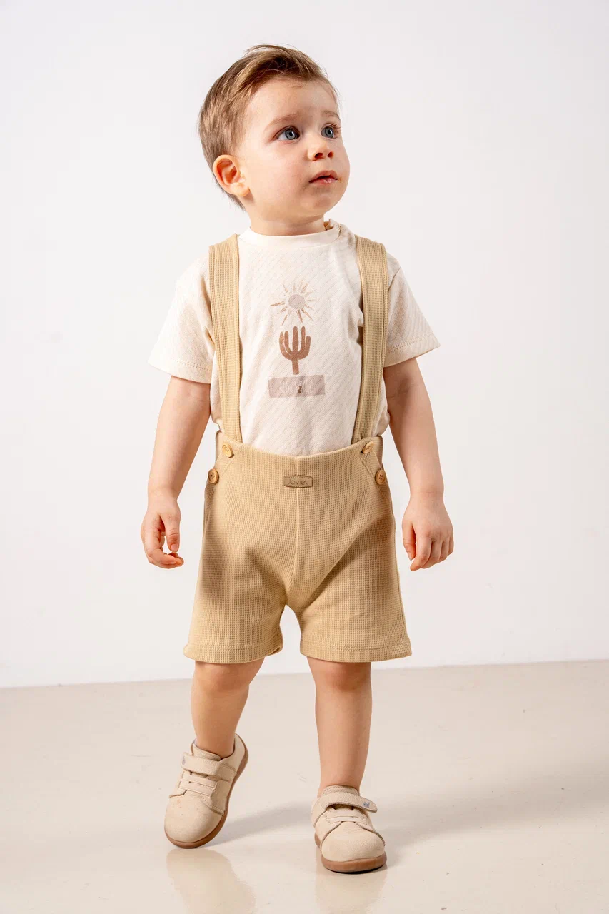 Joviel Printed T-Shirt and Suspender Shorts Baby Set