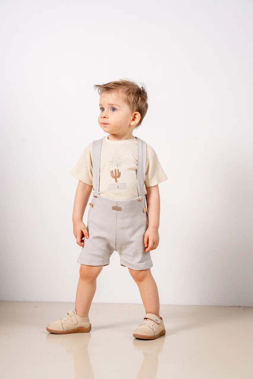 Joviel Printed T-Shirt and Suspender Shorts Baby Set